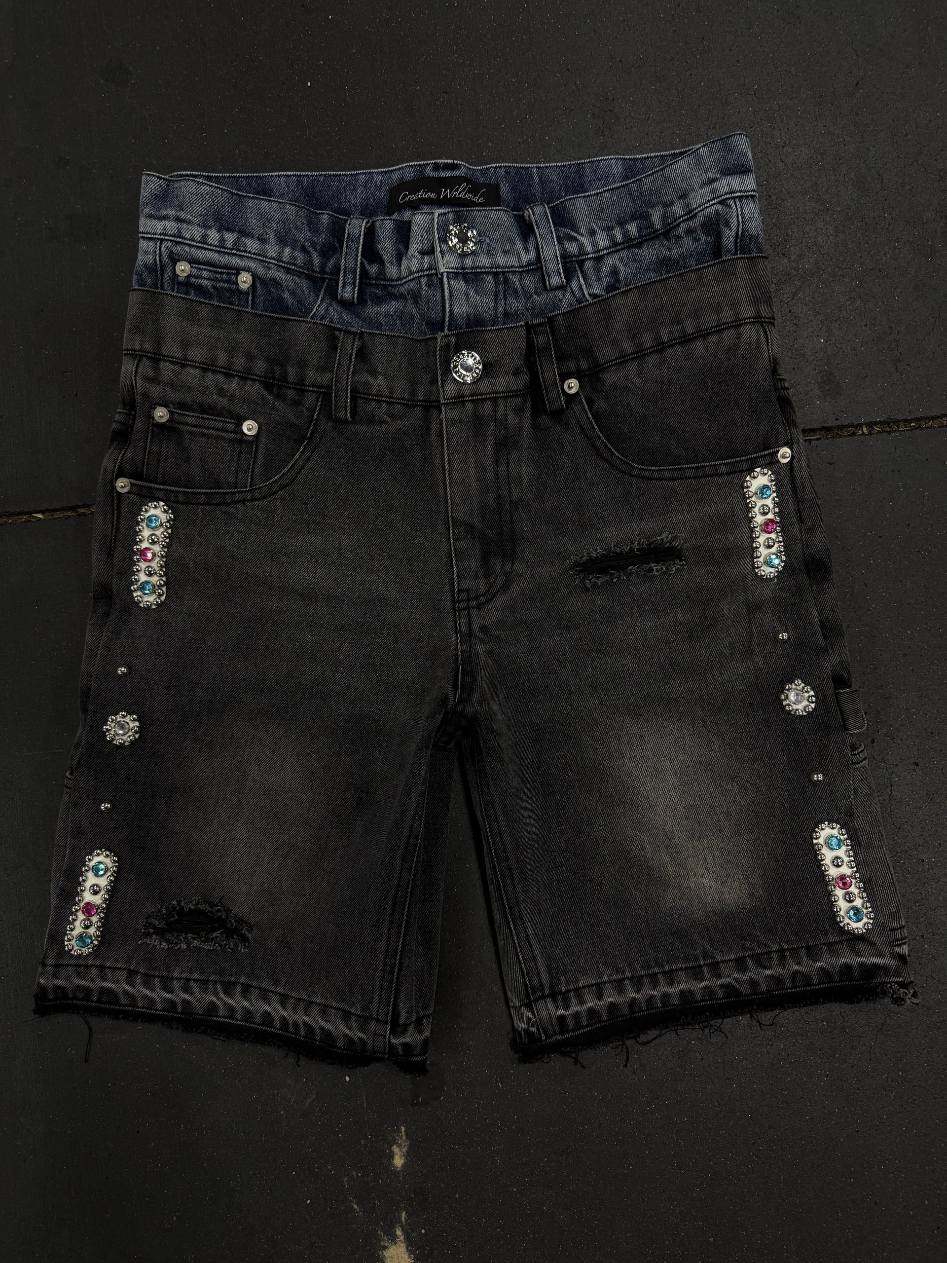 “Gemstone” Jorts Black